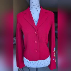 RAMPAGE Vintage Red & Floral Embroidered Blazer